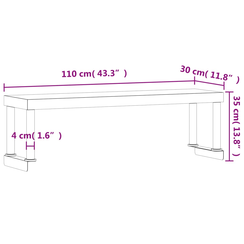 vidaXL Prateleira para mesa de trabalho 110x30x35 cm aço inoxidável