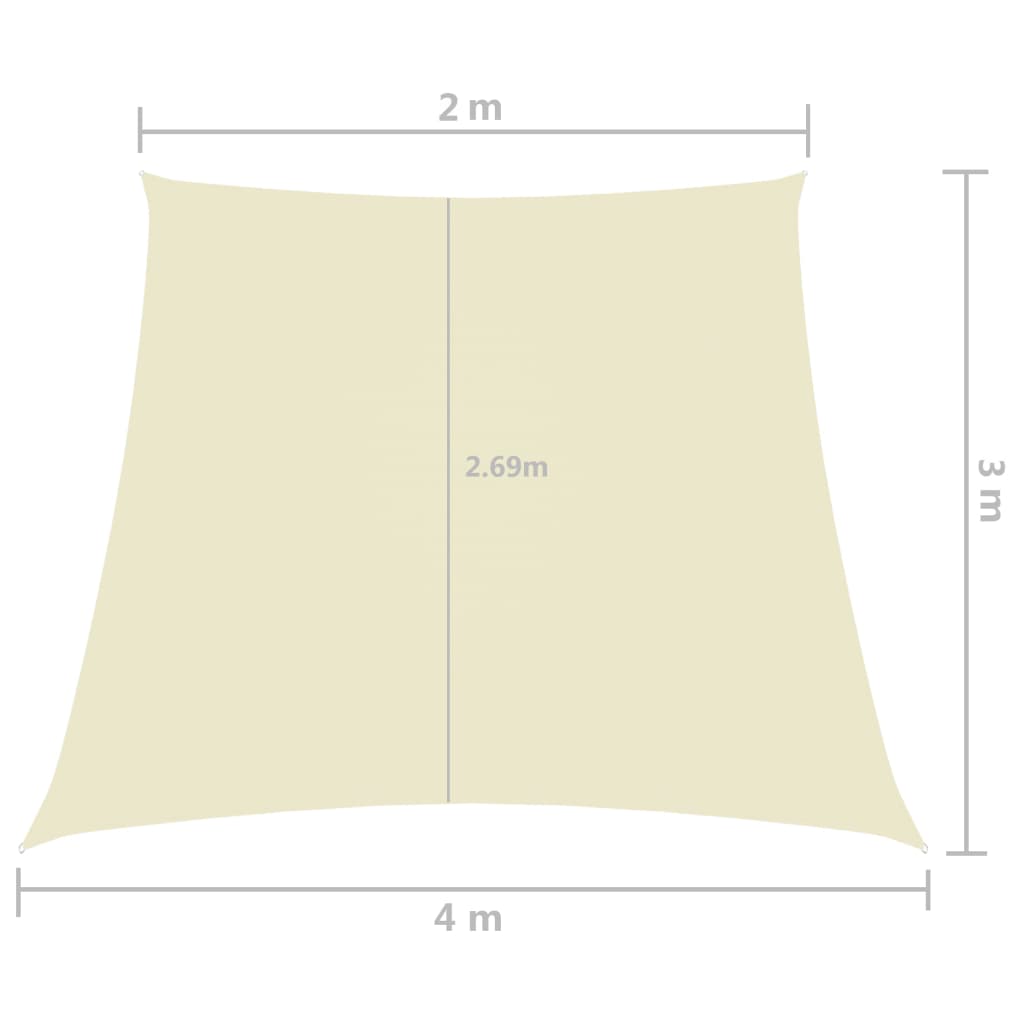 vidaXL Para-sol estilo vela tecido oxford trapézio 2/4x3 m creme