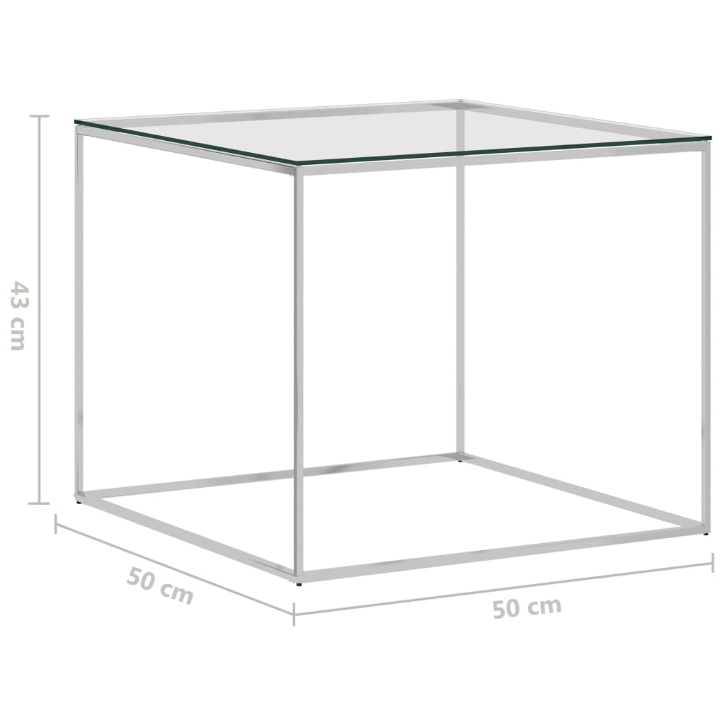 vidaXL Mesa de centro 50x50x43 cm aço inoxidável prateado e vidro