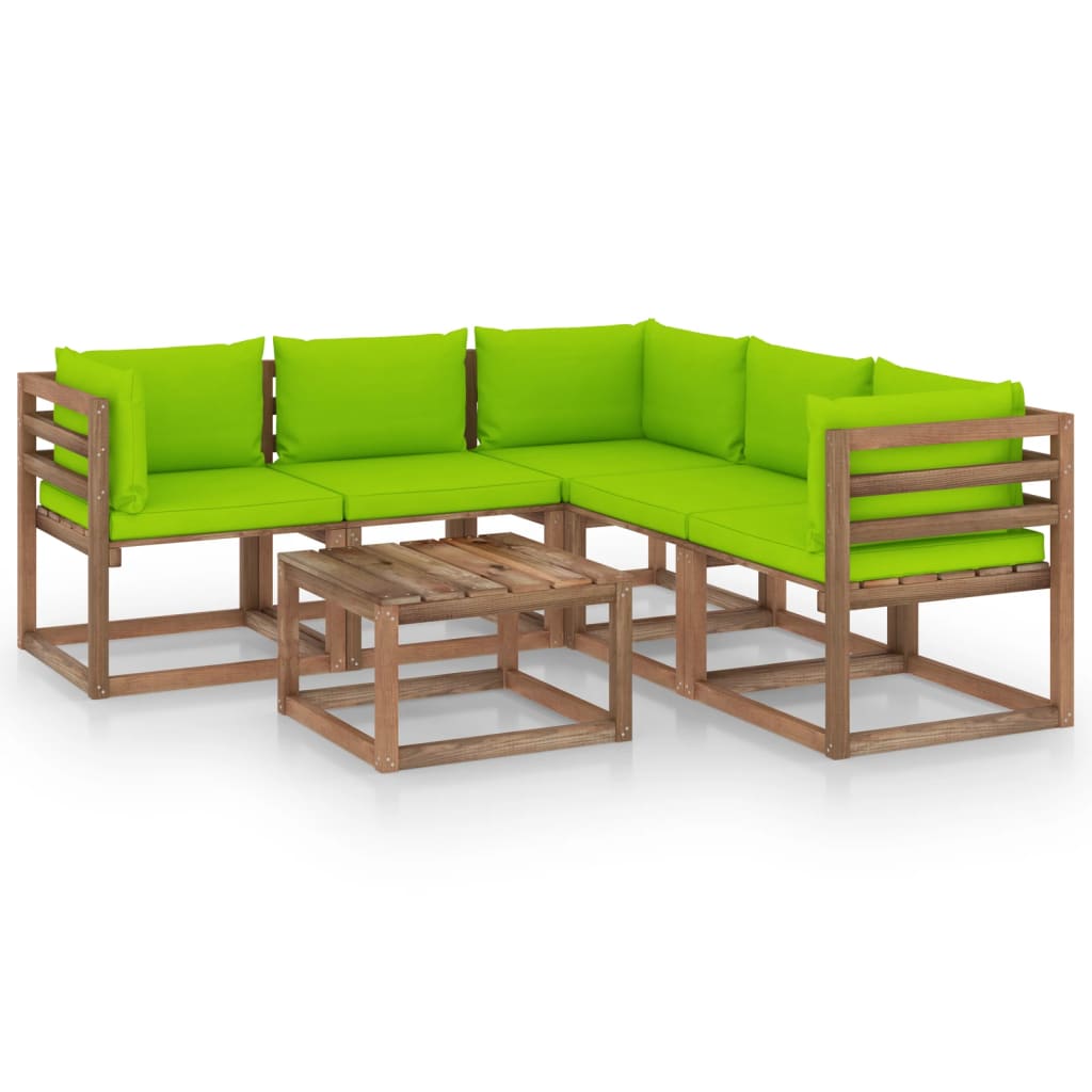 vidaxL 6pcs conj. lounge + almofadões verde brilhante pinho impregnado