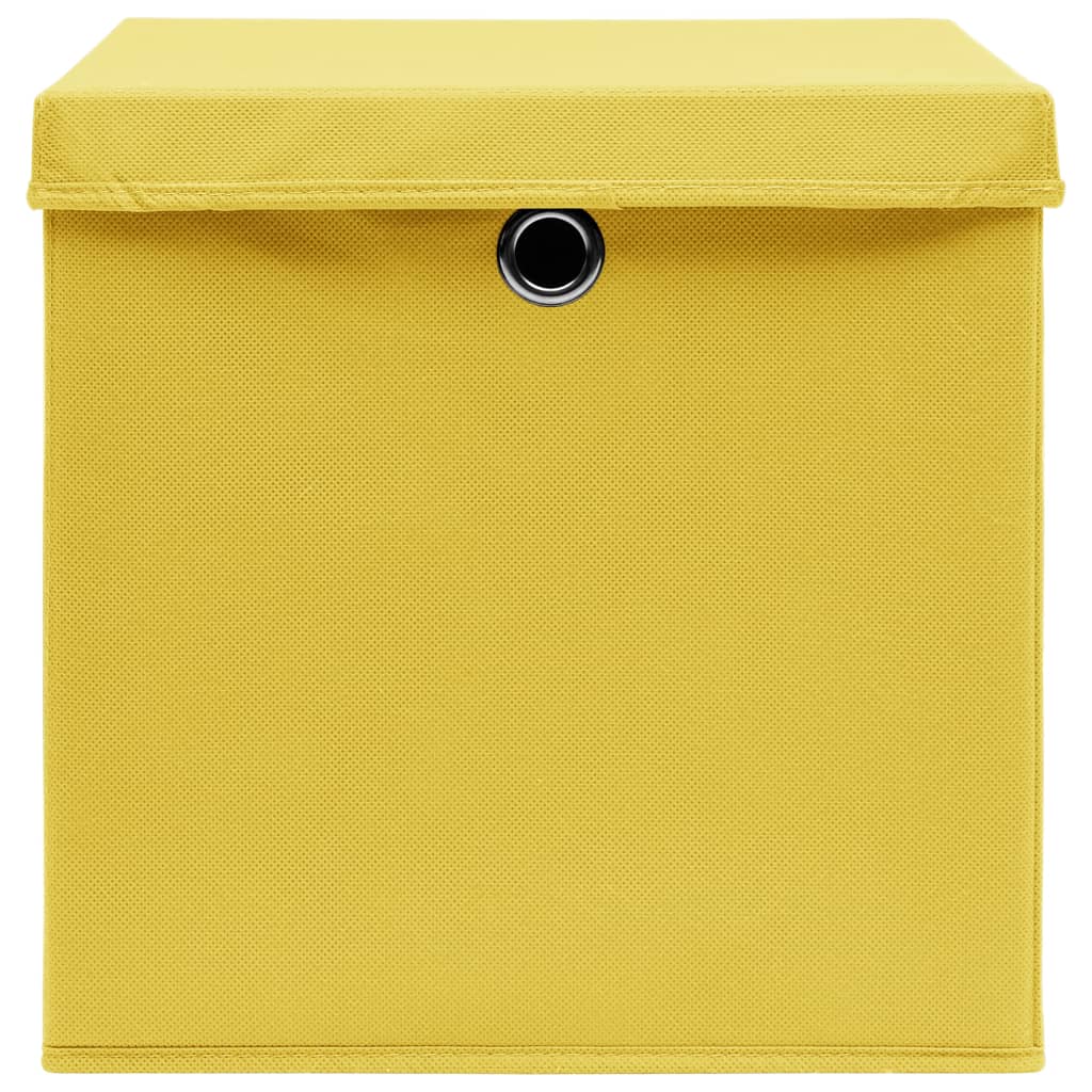 vidaXL Caixas de arrumação com tampas 4pcs 32x32x32 cm tecido amarelo