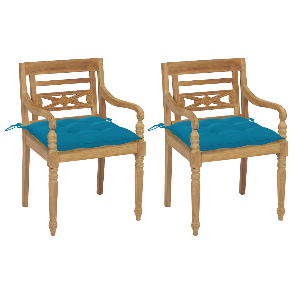 vidaXL Cadeiras Batávia c/ almofadões azul-claro 2 pcs teca maciça
