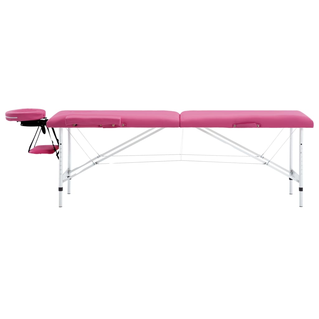 vidaXL Mesa de massagens dobrável 2 zonas alumínio rosa