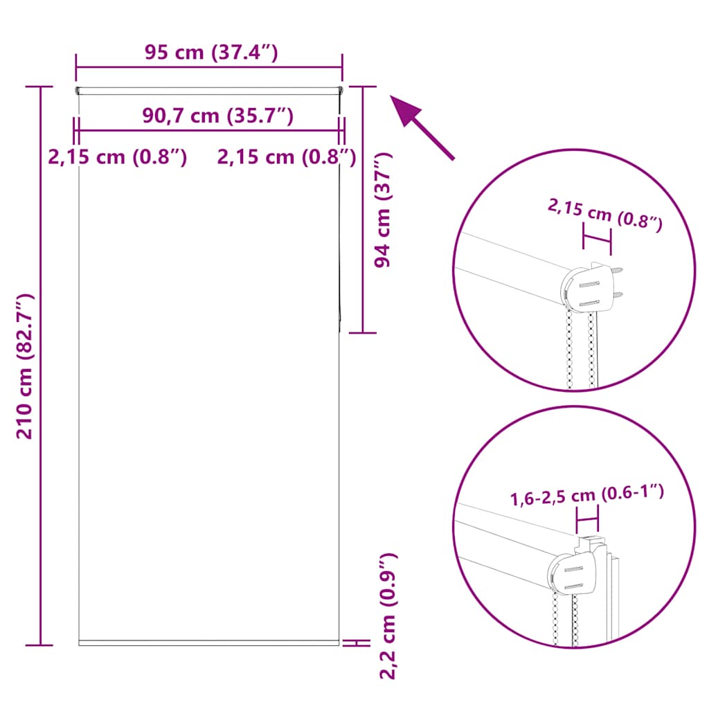 vidaXL Persiana de enrolar 95x210 cm largura tecido 90,7 cm poliéster