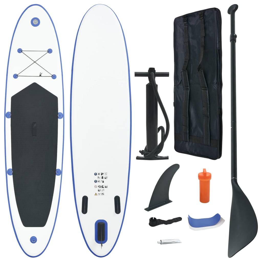 vidaXL Conjunto prancha de paddle SUP insuflável azul e branco
