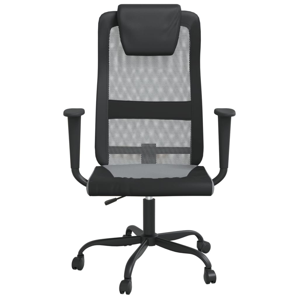 vidaXL Cadeira escritório tecido malha/couro art regulável cinza/preto