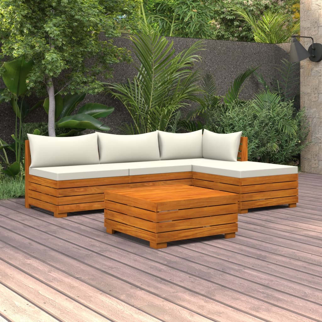 vidaXL 5 pcs conjunto lounge de jardim c/ almofadões acácia maciça