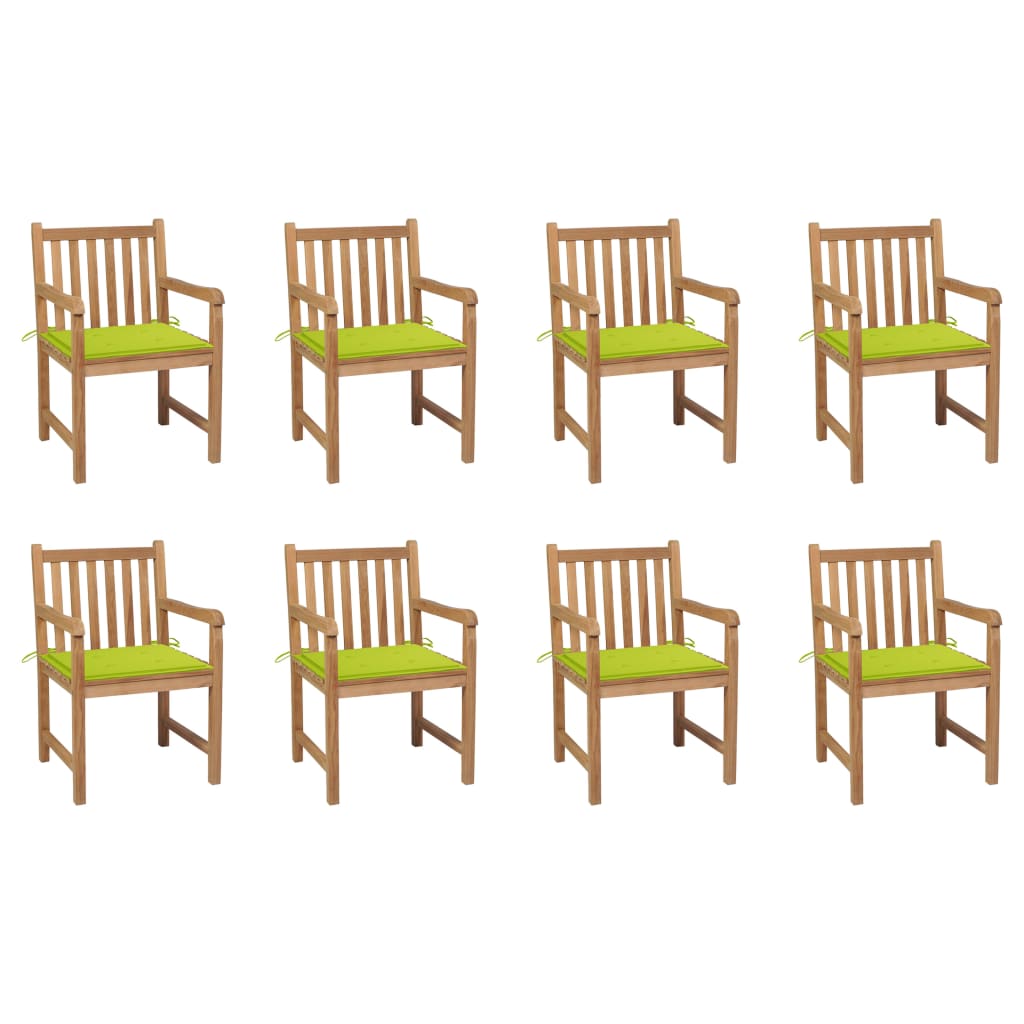 vidaXL Cadeiras de jardim almofadões verde brilhante 8 pcs teca maciça