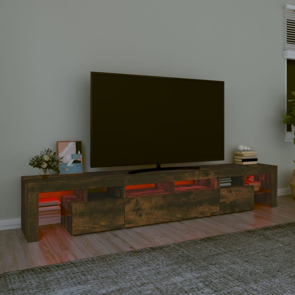 vidaXL Móvel de TV com luzes LED 230x36,5x40 cm carvalho fumado