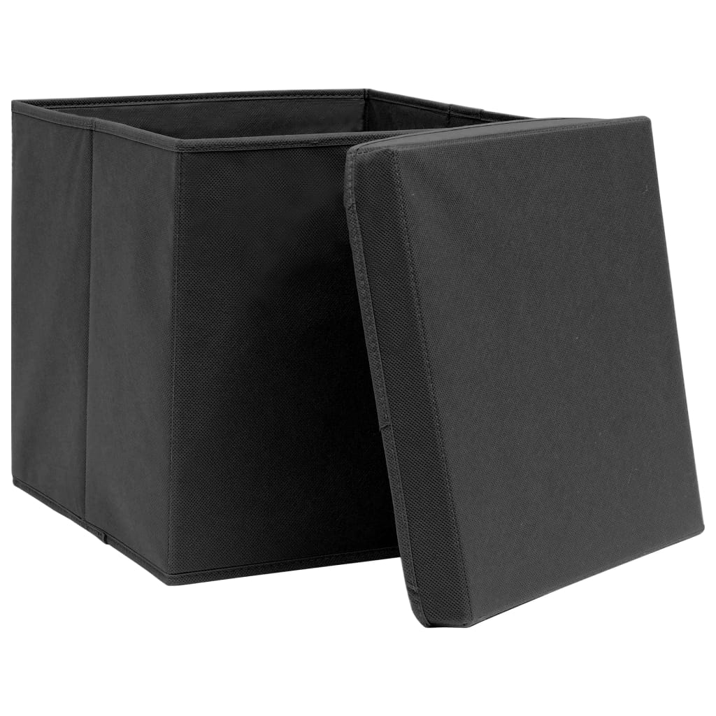 vidaXL Caixas de arrumação com tampas 10 pcs 32x32x32 cm tecido preto
