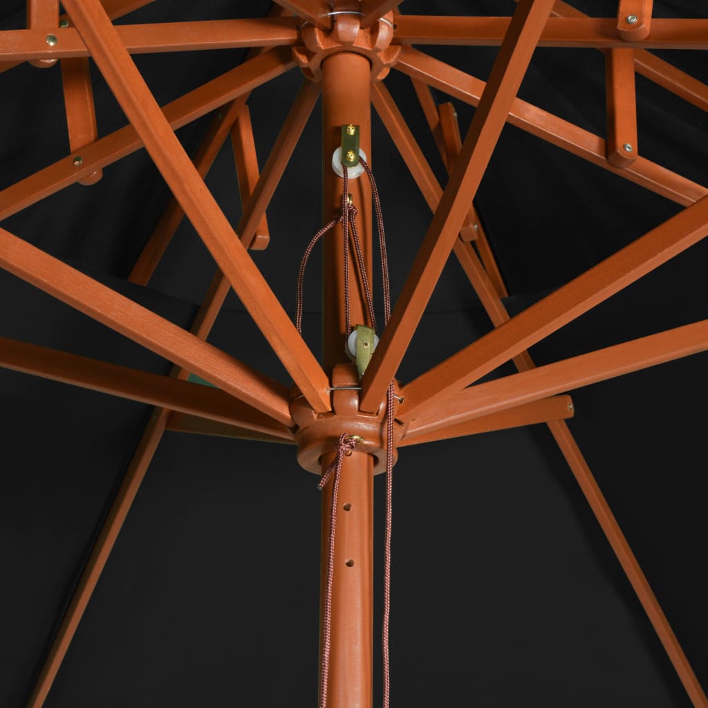 vidaXL Guarda-sol c/ 2 coberturas mastro em madeira 270 cm preto