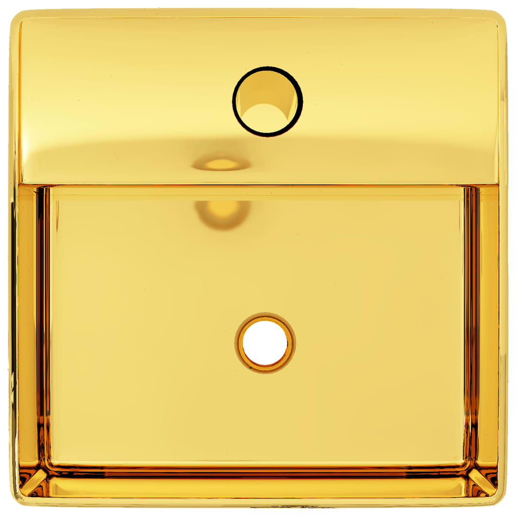 vidaXL Lavatório c/ orifício torneira 38x30x11,5 cm cerâmica dourado