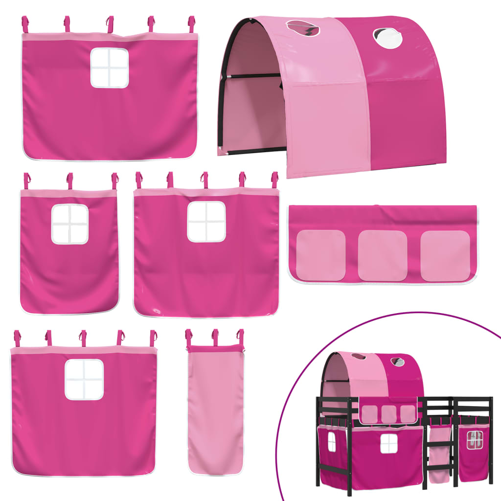 vidaXL Cama alta para criança com túnel 90x200 cm pinho maciço rosa