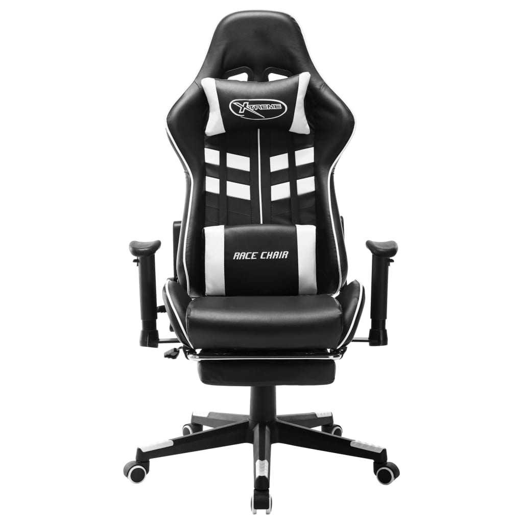 vidaXL Cadeira de gaming c/ apoio de pés couro artificial preto/branco
