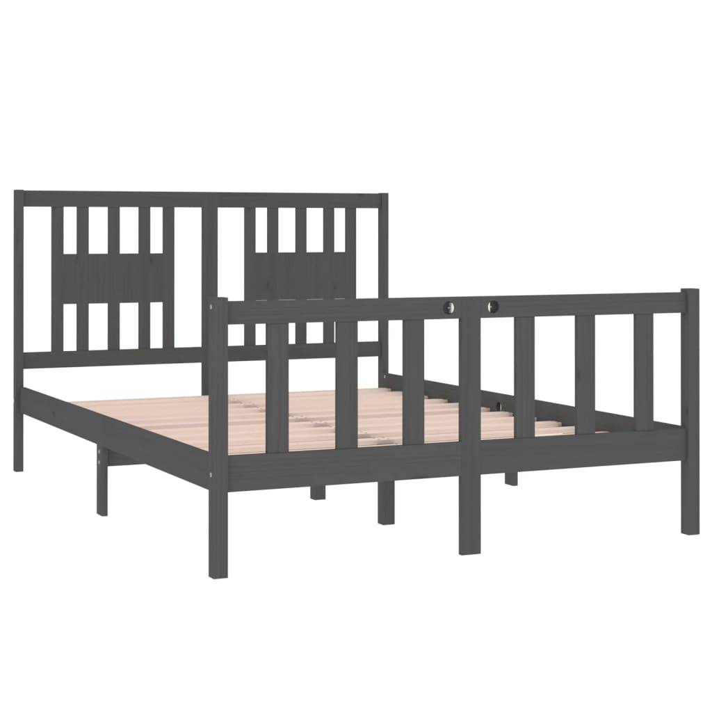 vidaXL Estrutura de cama dupla 135x190 cm madeira maciça cinzento