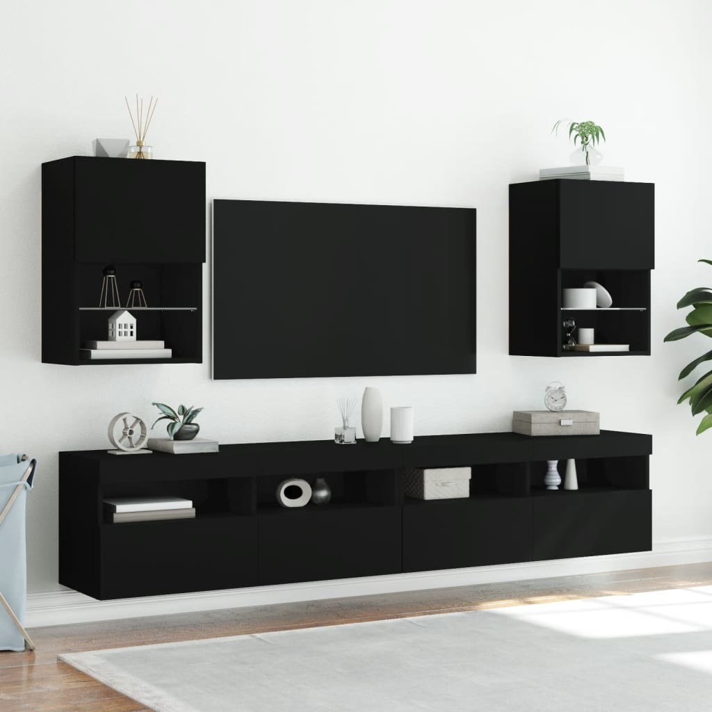 vidaXL Móveis de TV com luzes LED 2 pcs 40,5x30x60 cm preto