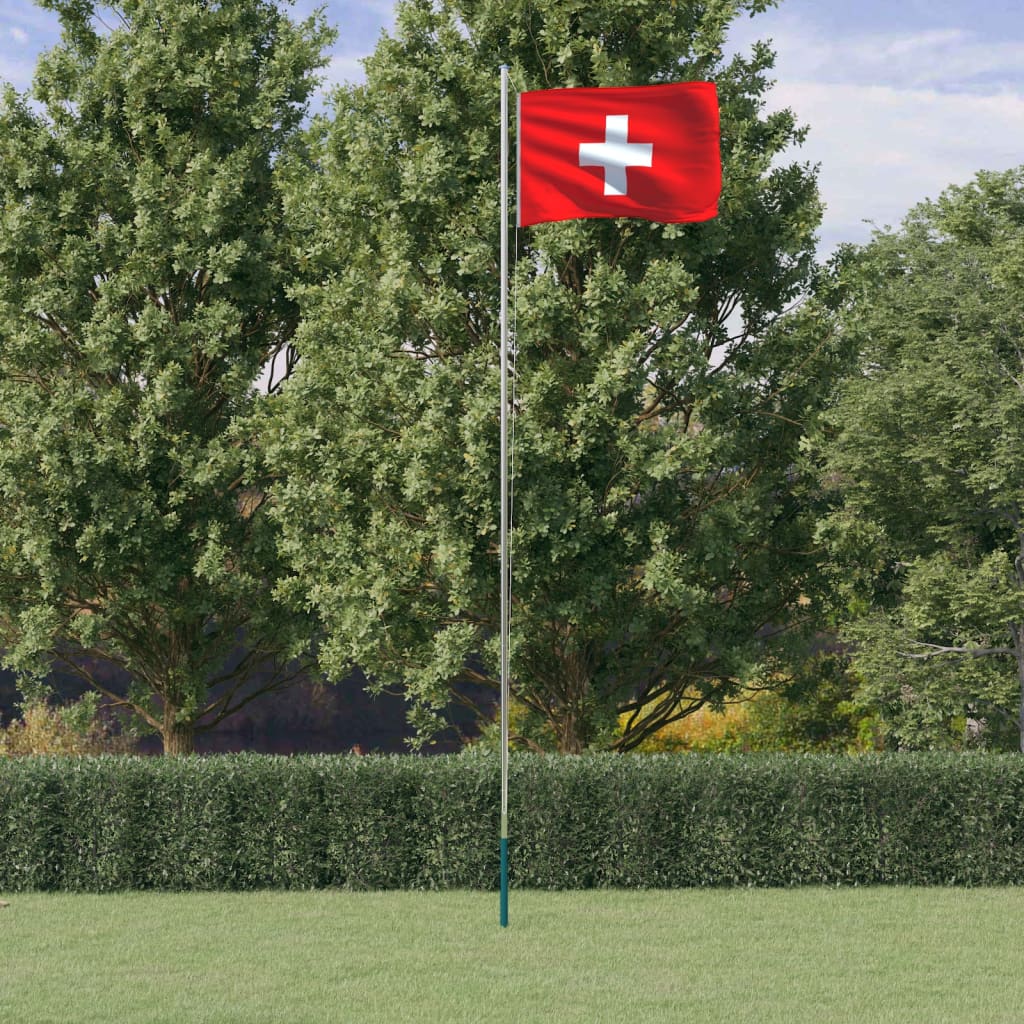 vidaXL Bandeira da Suíça e mastro 6,23 m alumínio