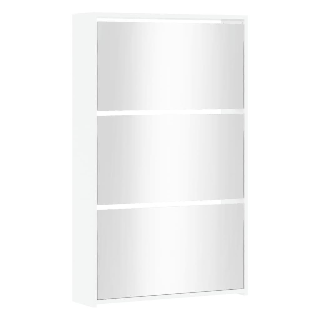 vidaXL Sapateira + espelho 3 divisórias 63x17x102,5cm branco brilhante