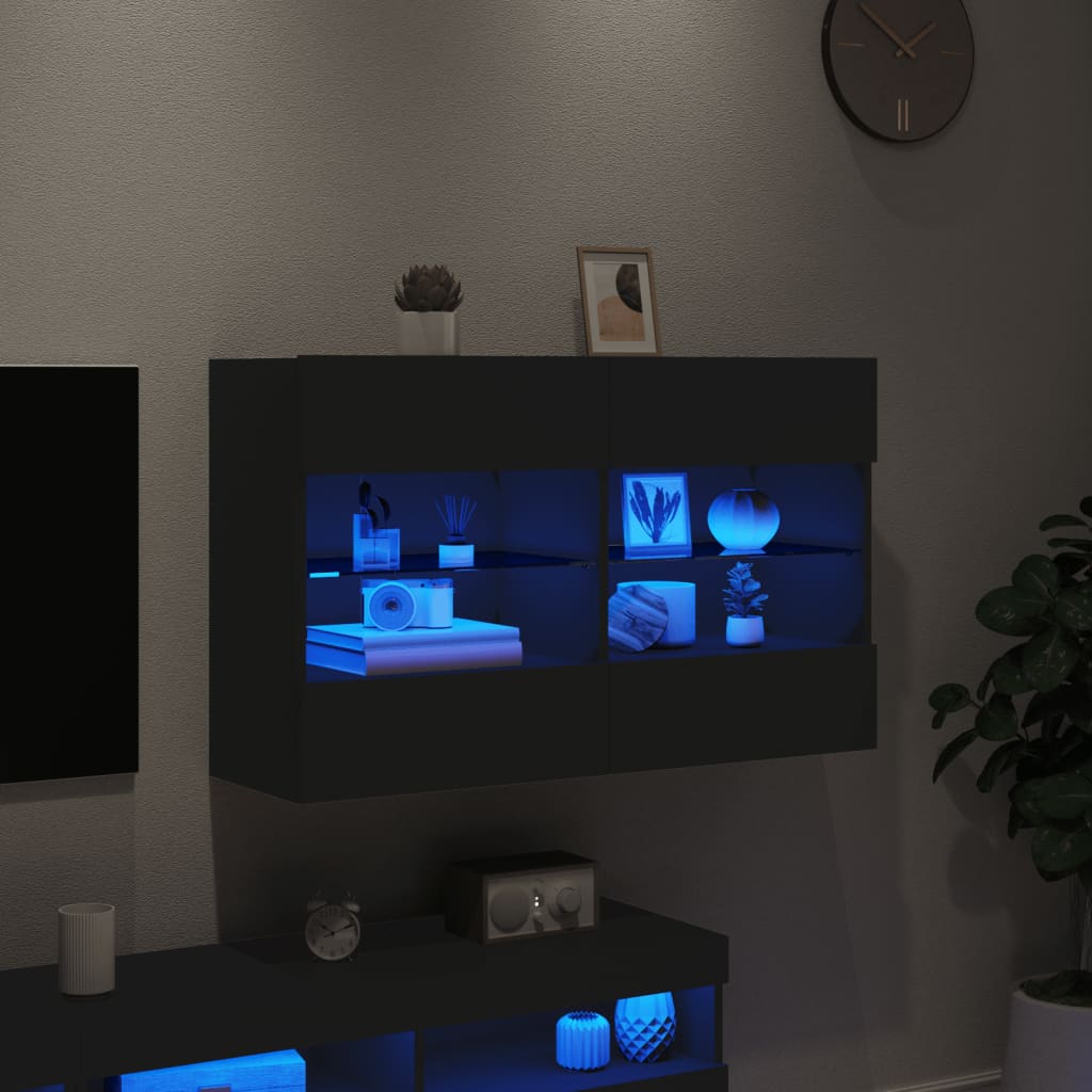 vidaXL Móvel de parede para TV com luzes LED 98,5x30x60,5 cm preto