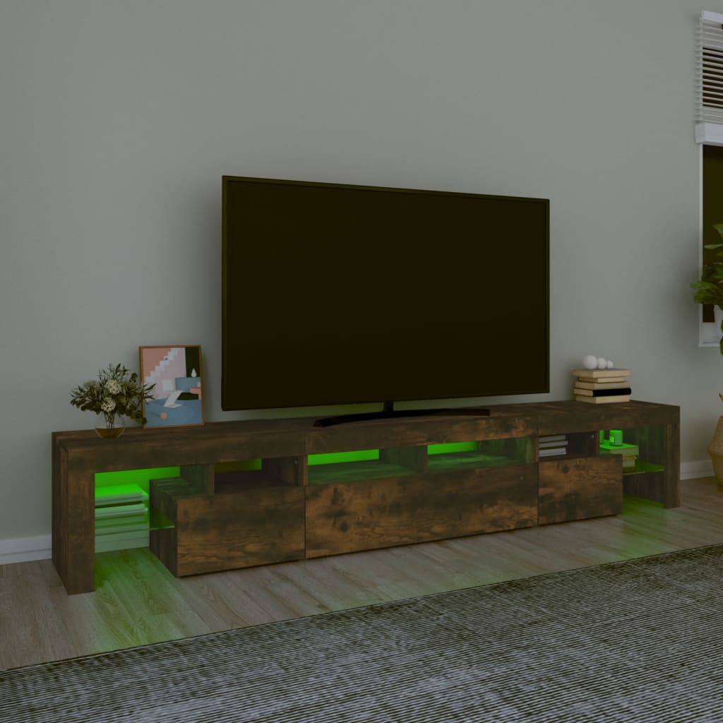 vidaXL Móvel de TV com luzes LED 230x36,5x40 cm carvalho fumado