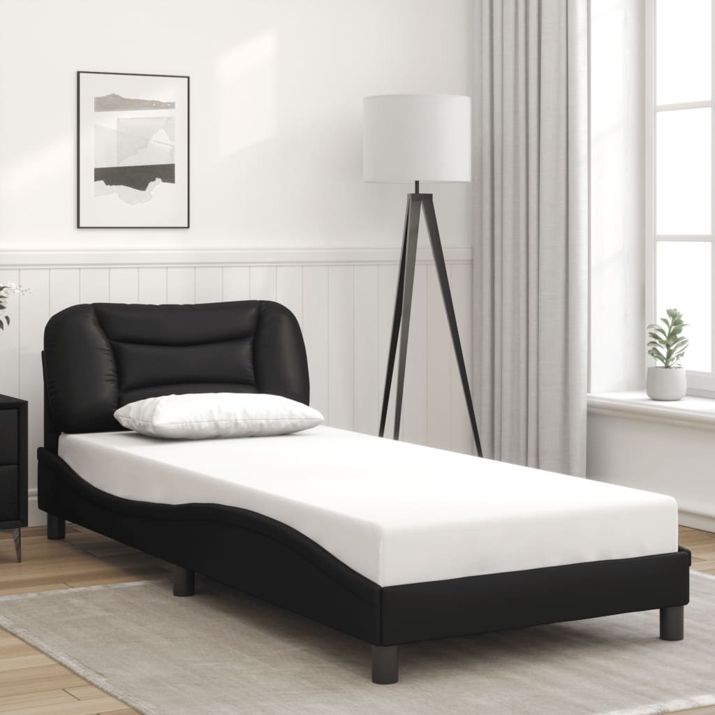 vidaXL Estrutura de cama c/ cabeceira 90x190 cm couro artificial preto