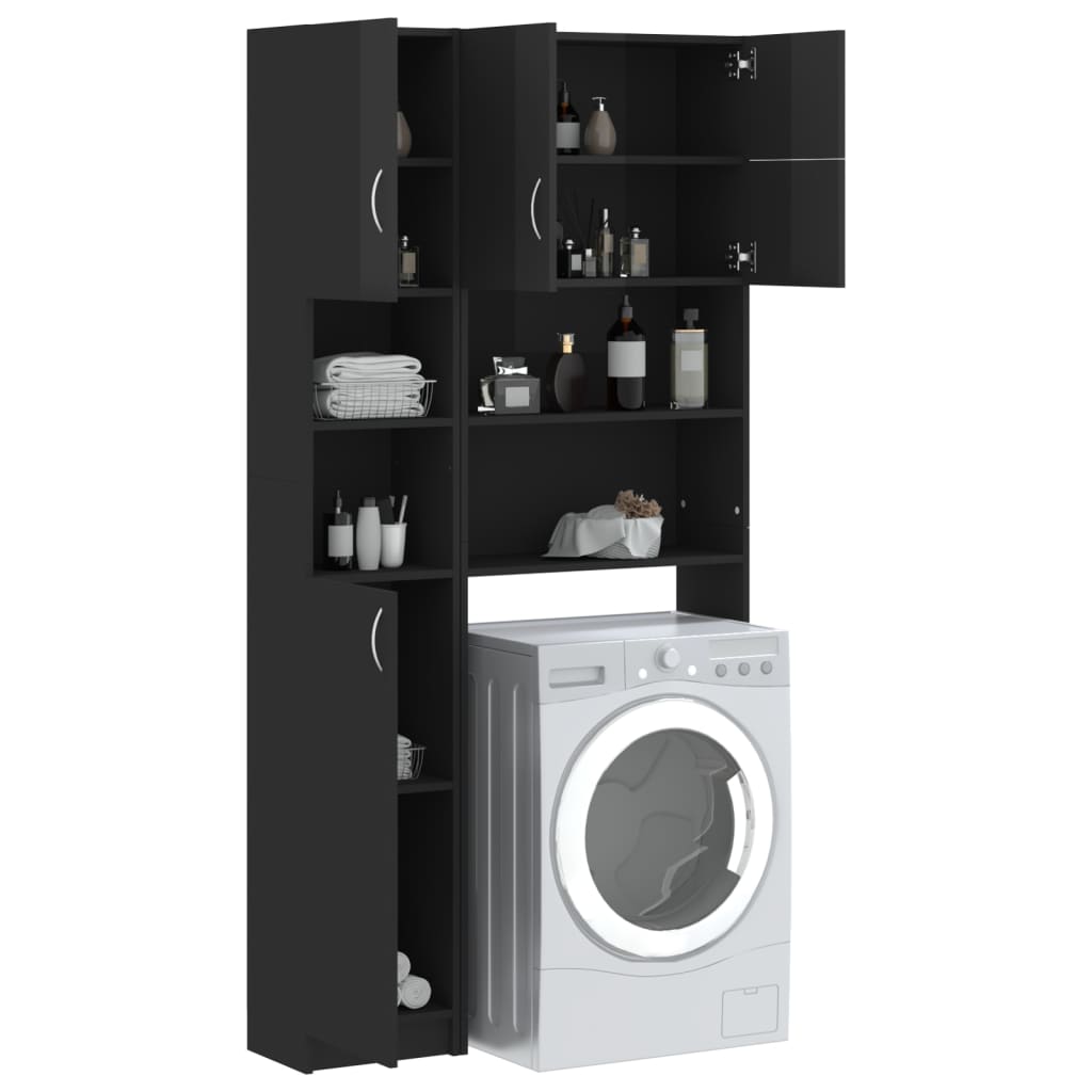 vidaXL Conj. armários máquina lavar roupa contrapl. preto brilhante