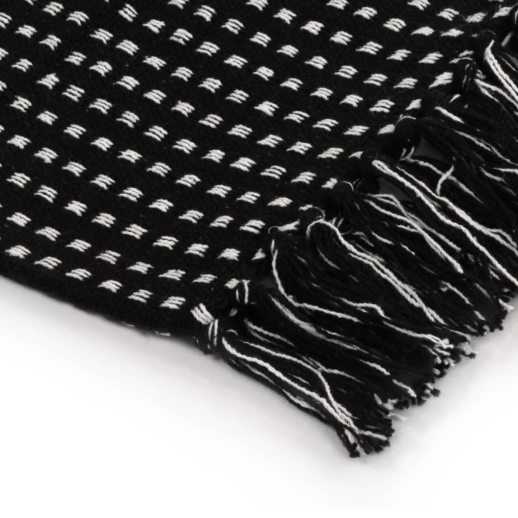 vidaXL Manta em algodão aos quadrados 220x250 cm preto