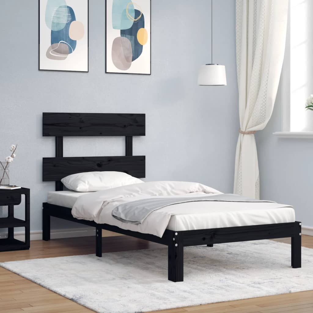 vidaXL Estrutura de cama com cabeceira 100x200 cm madeira maciça preto
