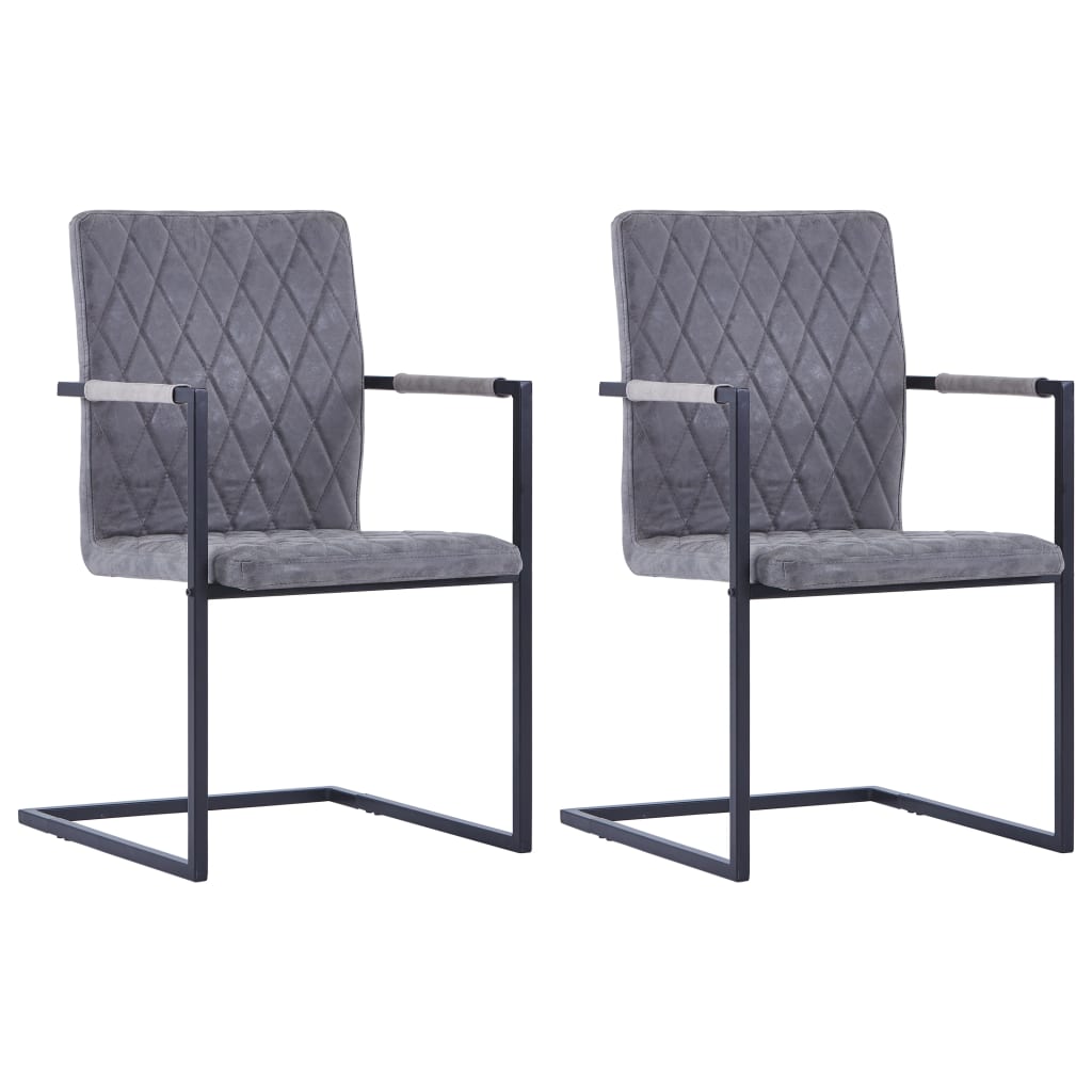 vidaXL Cadeiras de jantar cantilever 2pcs couro artif. cinzento-escuro