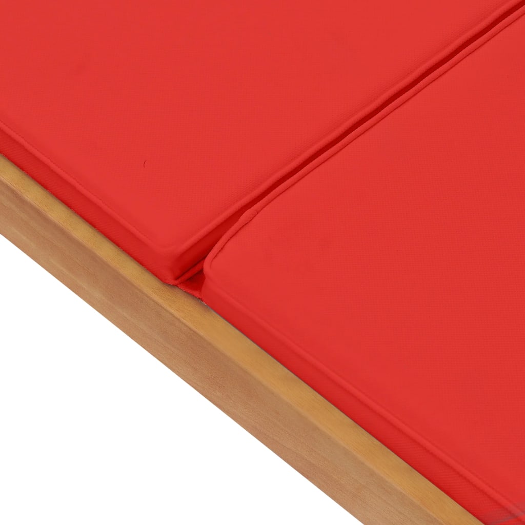 vidaXL Espreguiçadeira com almofadão madeira teca maciça vermelho