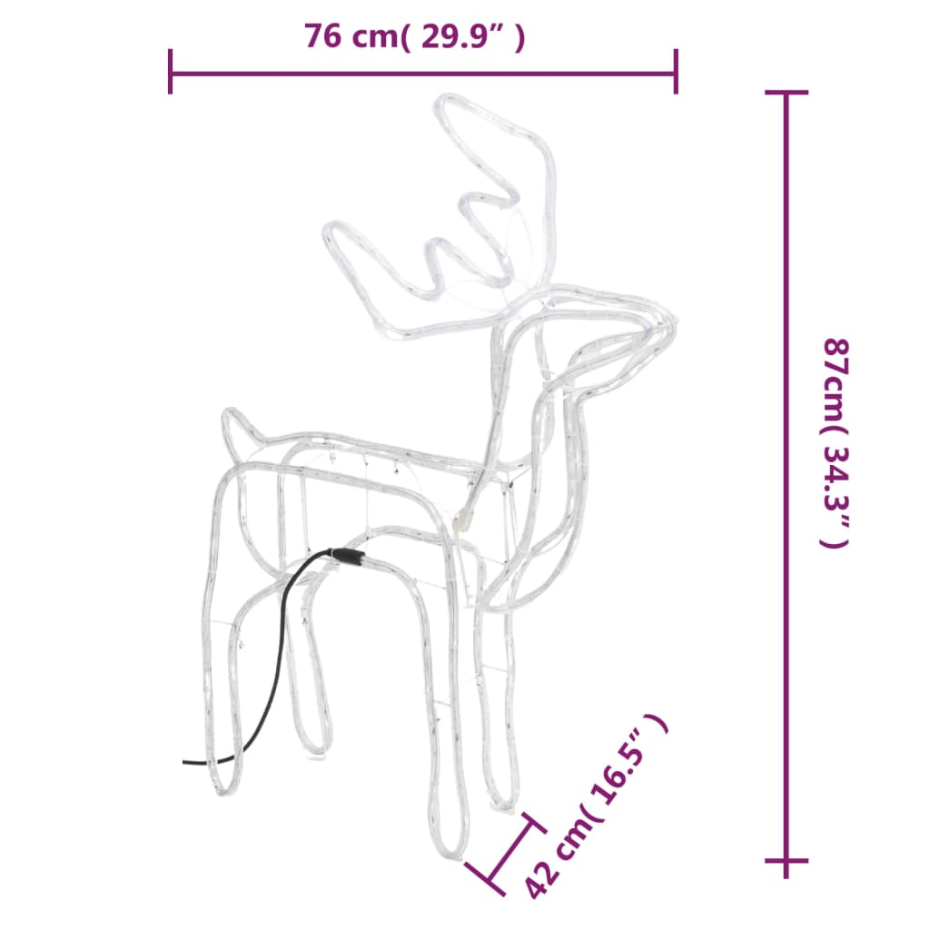 vidaXL Figura de rena de Natal 76x42x87 cm branco frio