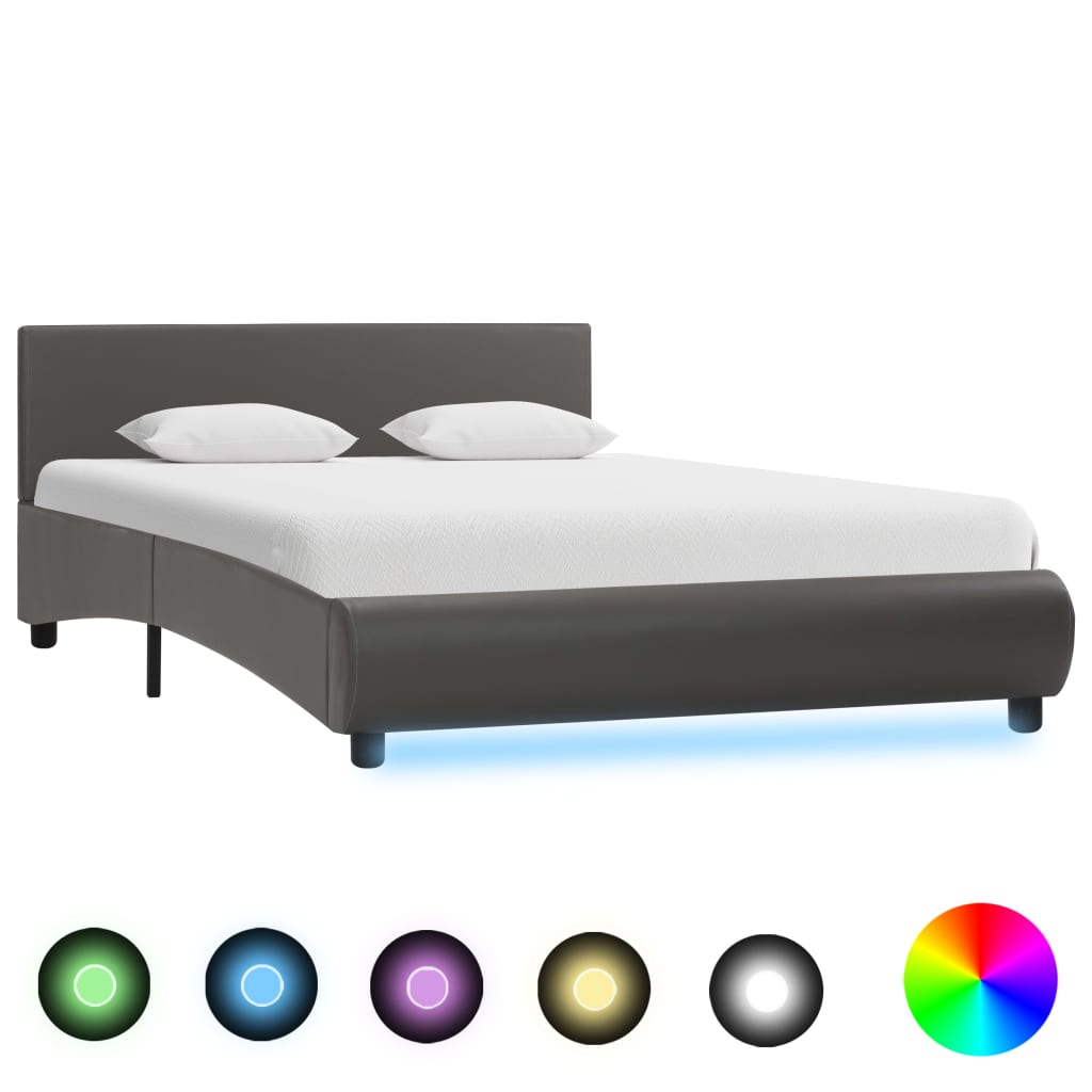 vidaXL Estrutura de cama com LED 140x200 cm couro artificial cinzento