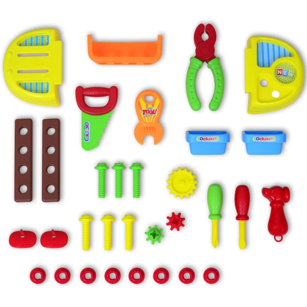 Ludoteca bancada brinquedos infantil com ferramentas azul + amarelo