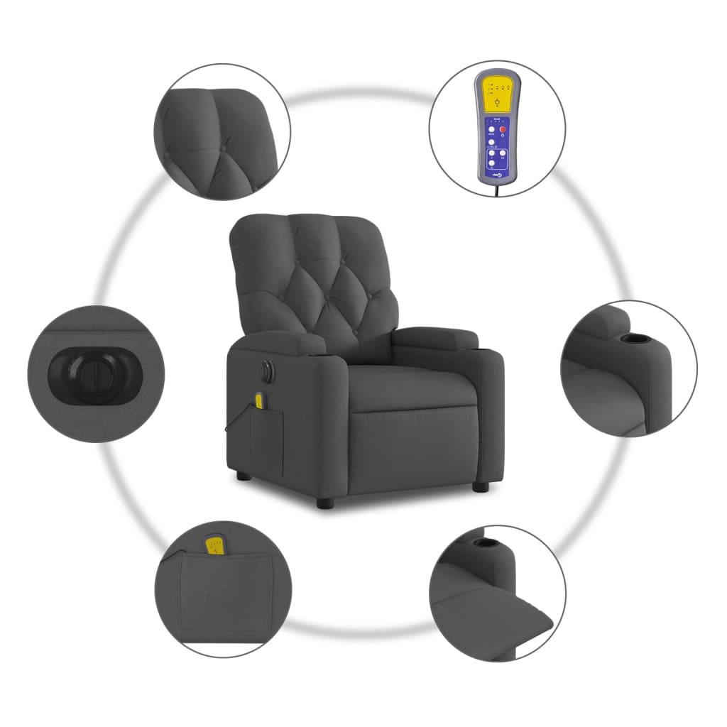 vidaXL Poltrona reclinável de massagens elétrica tecido cinza-escuro