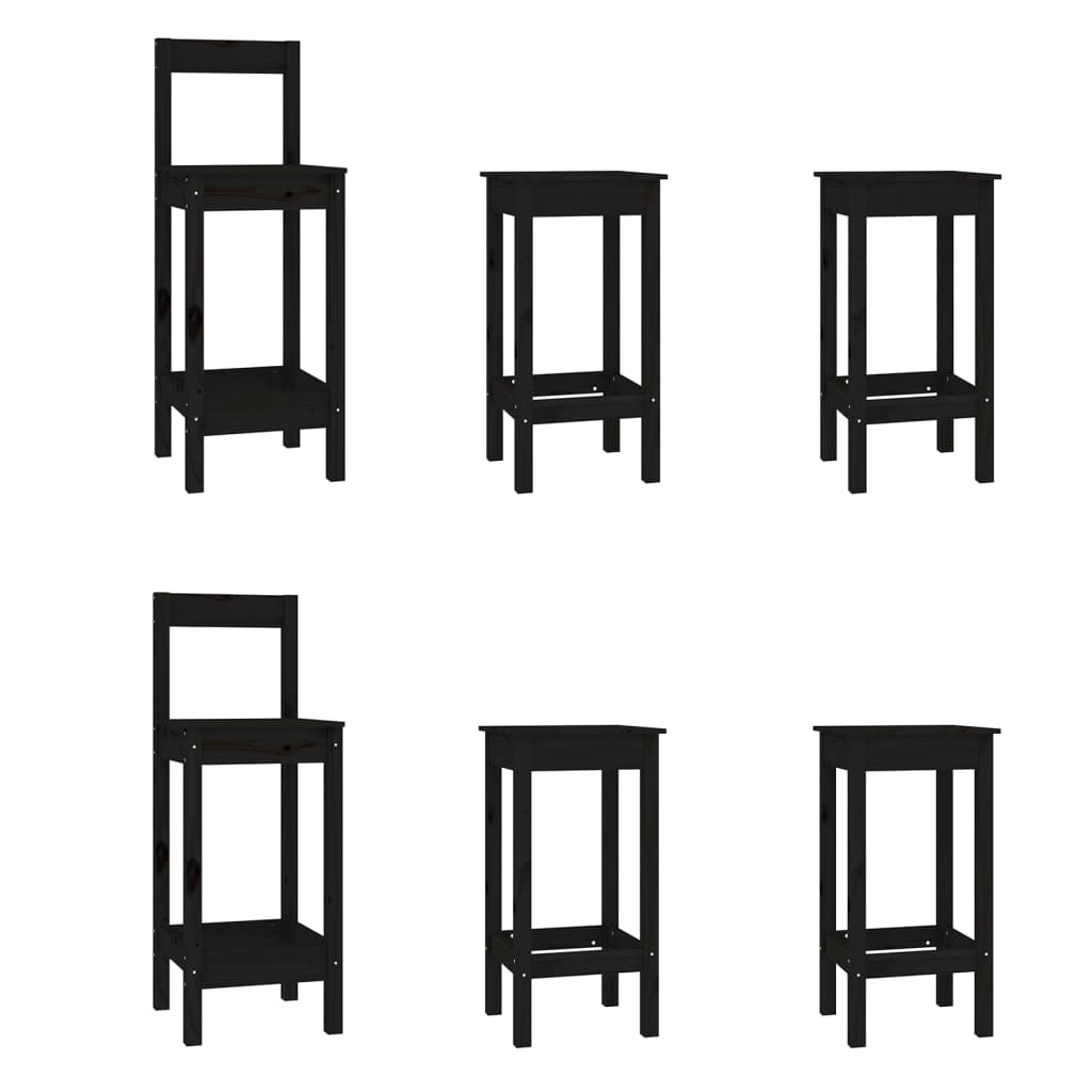vidaXL 6 pcs conjunto de cadeiras de bar pinho maciço preto