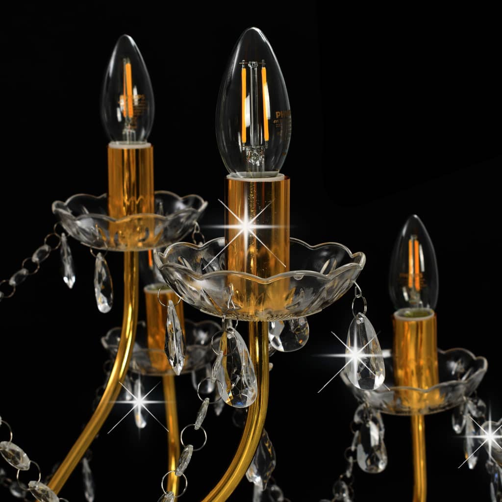vidaXL Lustre com 2 patamares 15 x lâmpadas E14 dourado