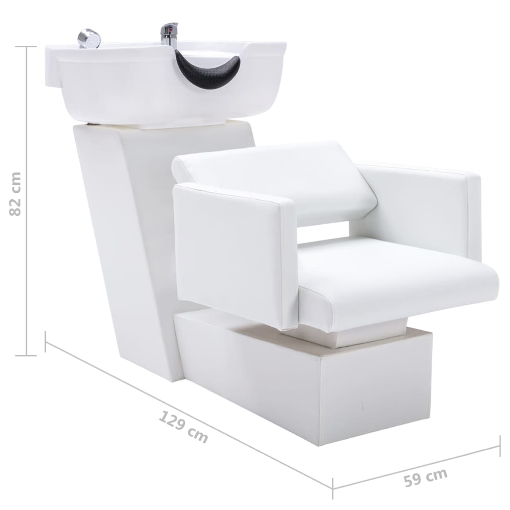 vidaXL Cadeira cabeleireiro c/ lavatório couro art. 129x59x82cm branco