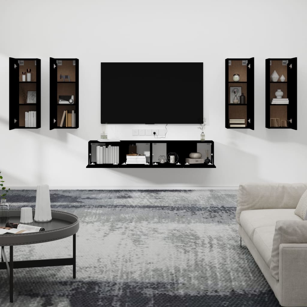 vidaXL Conjunto móveis de TV 6 pcs madeira processada preto