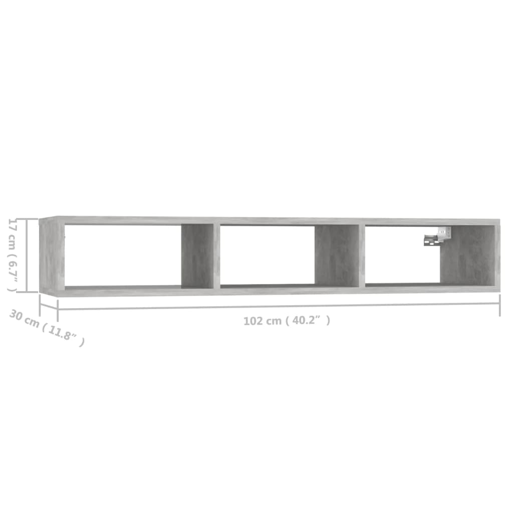 vidaXL Estante de parede 102x30x17 cm contraplacado cinzento cimento