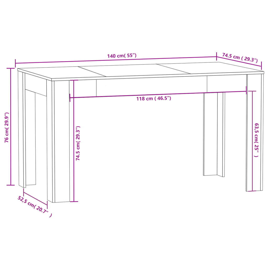 vidaXL Mesa de jantar 140x74,5x76 cm contraplacado preto