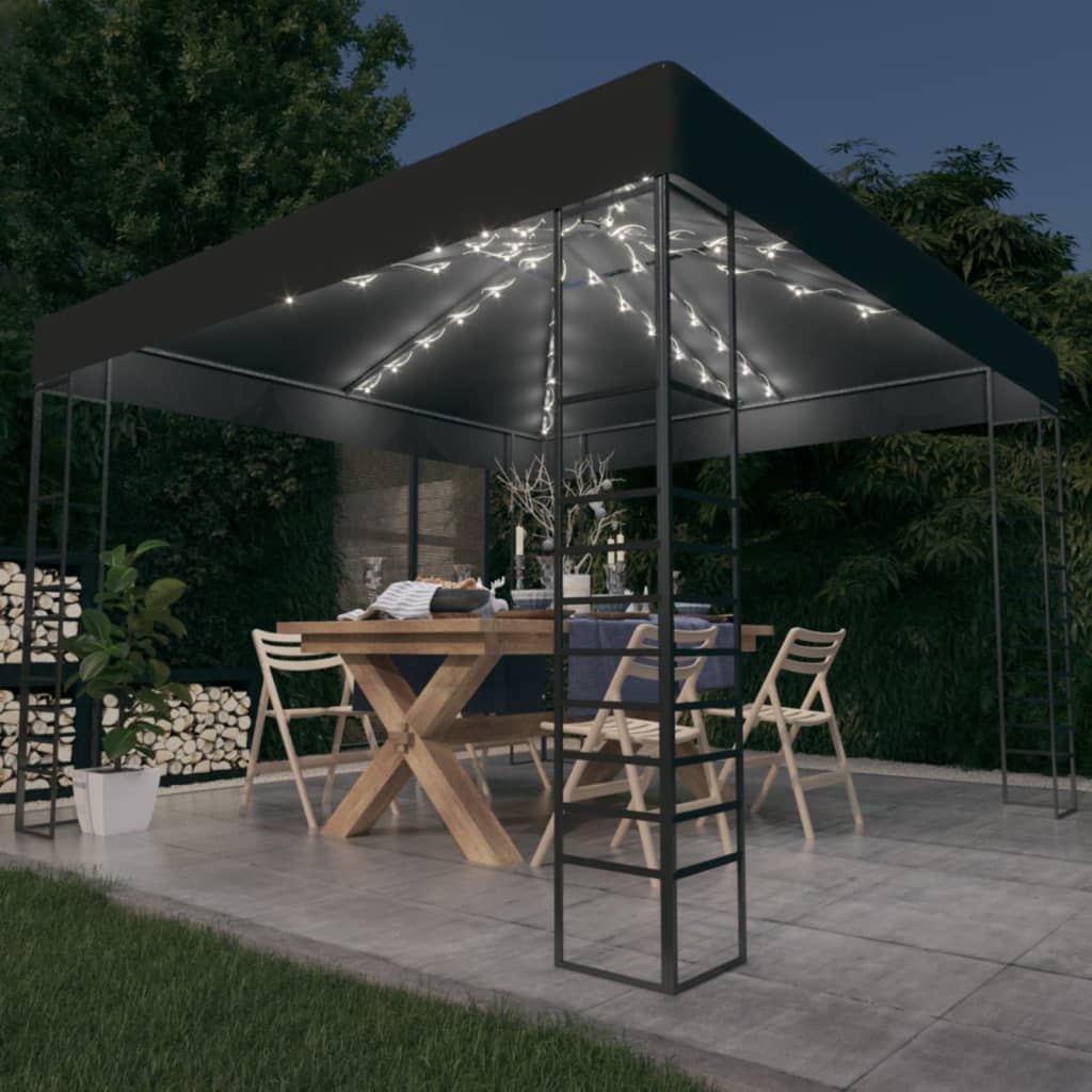 vidaXL Tenda de jardim com cordões de luzes LED 3x3 m antracite