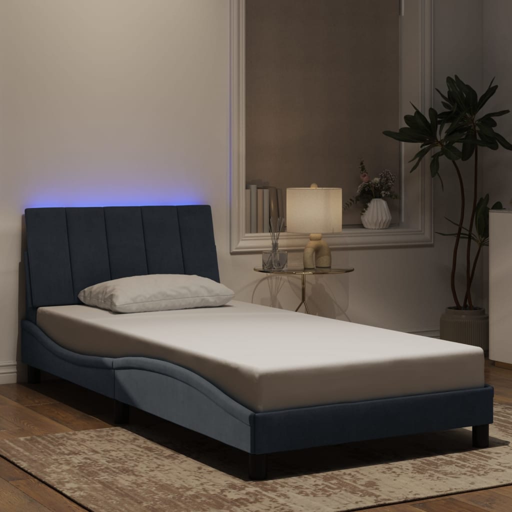 vidaXL Estrutura de cama c/ luzes LED 100x200cm veludo cinzento-escuro