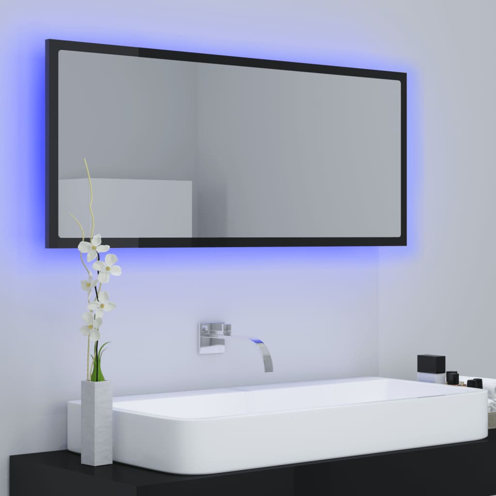 vidaXL Espelho casa banho c/ LED 100x8,5x37cm acrílico preto brilhante