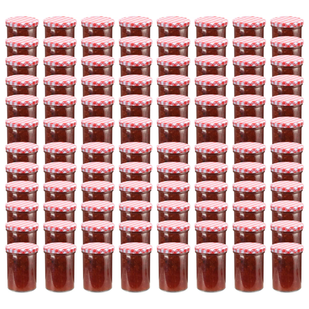 vidaXL Frascos de vidro com tampas brancas e vermelhas 96 pcs 400 ml
