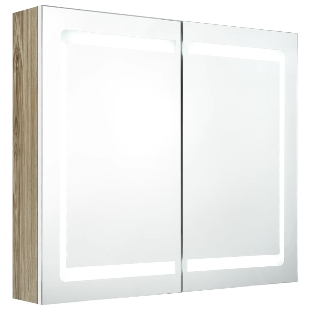 vidaXL Armário espelhado casa de banho LED 80x12x68 cm branco/carvalho