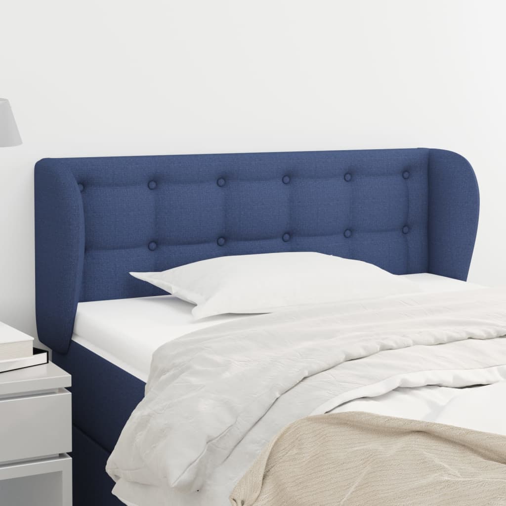 vidaXL Cabeceira de cama c/ abas tecido 83x23x78/88 cm azul