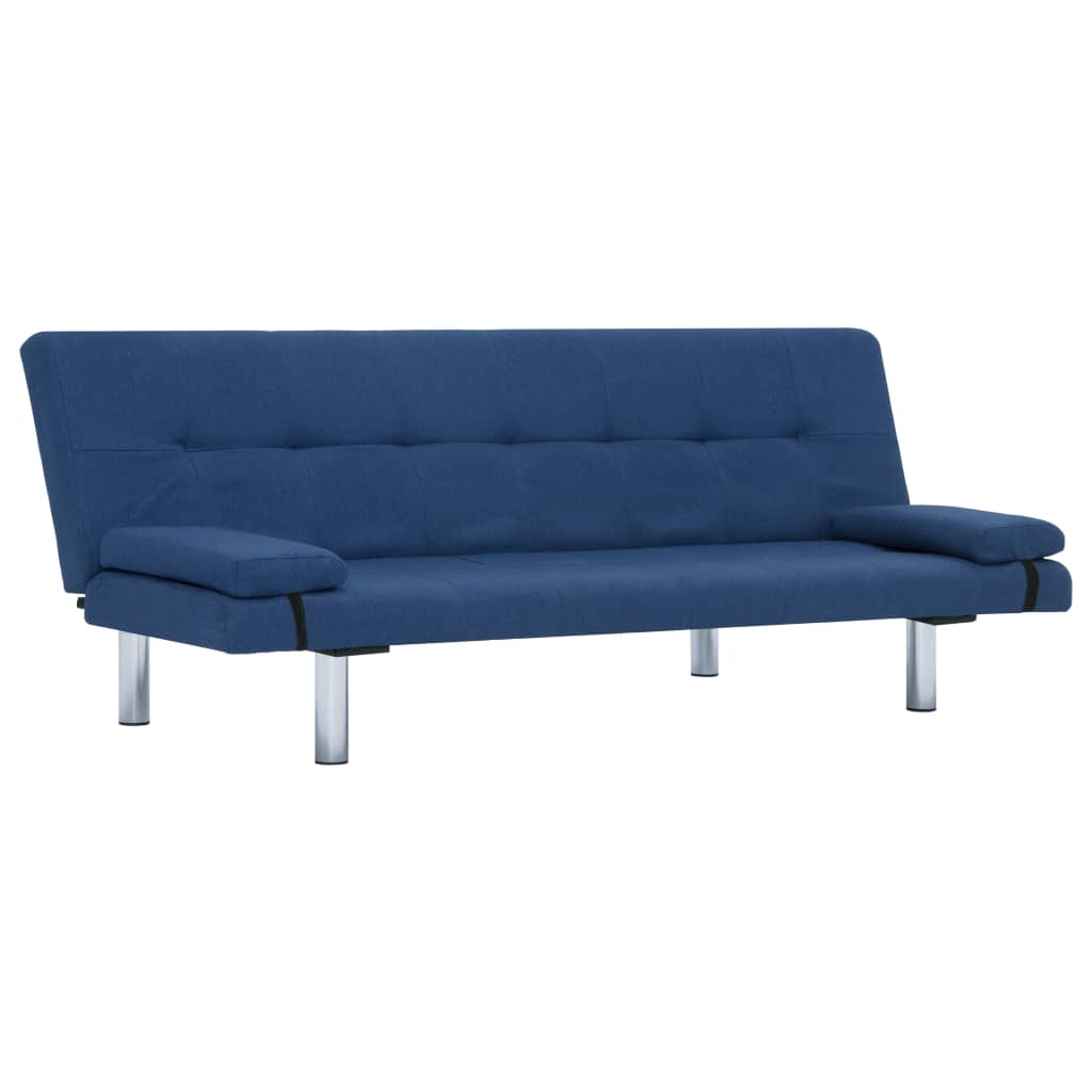 vidaXL Sofá-cama com duas almofadas poliéster azul