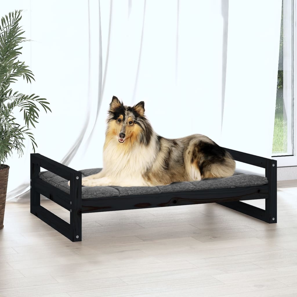 vidaXL Cama para cães 95,5x65,5x28 cm madeira de pinho maciça preto