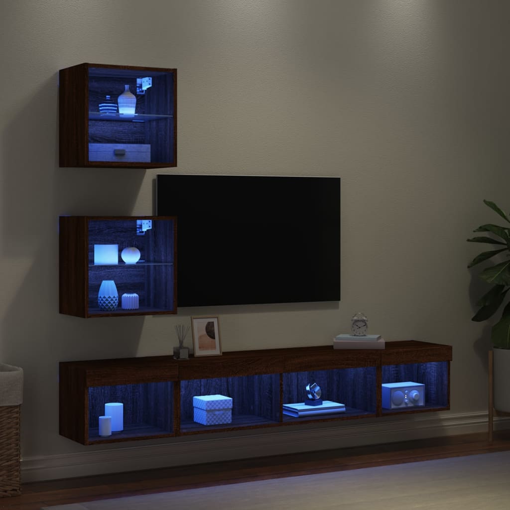 vidaXL 5 pcs móveis parede p/ TV LEDs deriv. madeira carvalho castanho