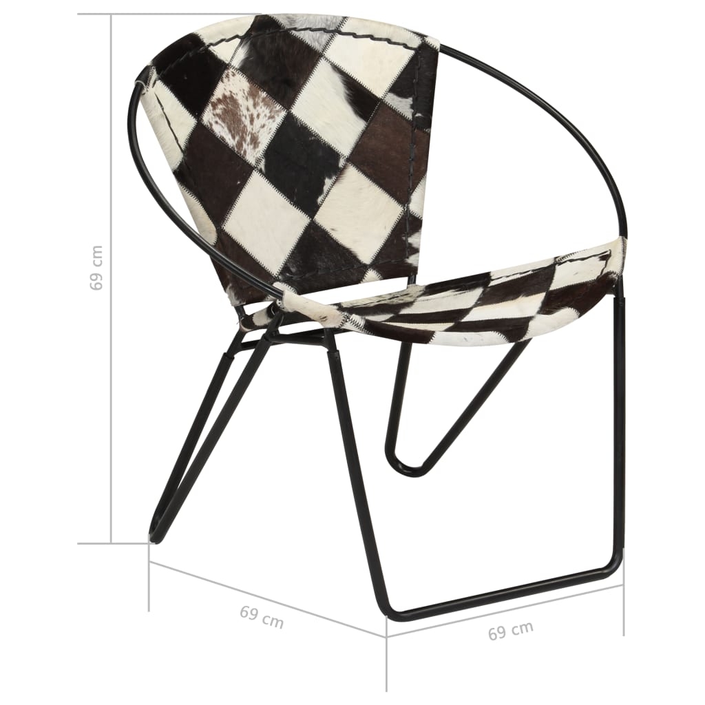vidaXL Cadeira com padrão de diamantes em couro genuíno preto